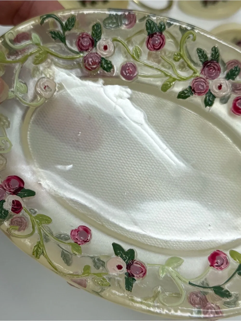 Vintage Grandma-core 23 Shower Hooks, Soap Dish Cream with Roses Lot Shabby Chic